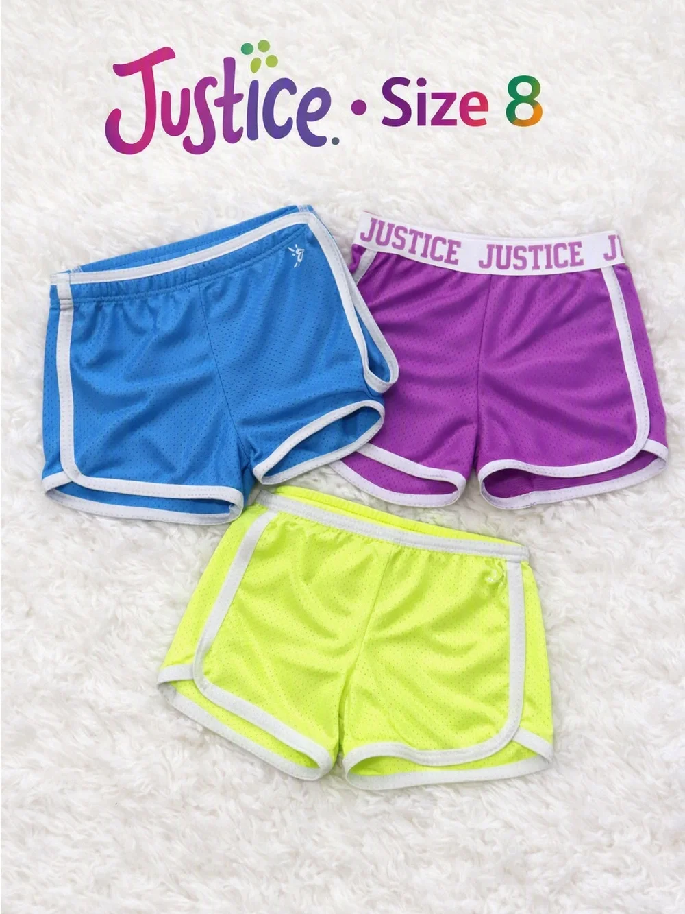 Justice Mesh Athletic Shorts Bundle – Size 8 – Set of 3